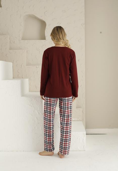 Pijama dama ,maneca lunga si pantalon lung , culoare visiniu, Engros